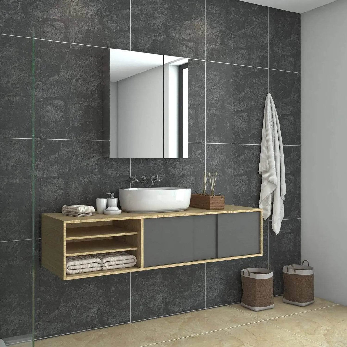 Sliding Door Stainless Steel Medicine Mirrored Corner Bathroom Cabinet Mirror With Storage Cabinet - My Store