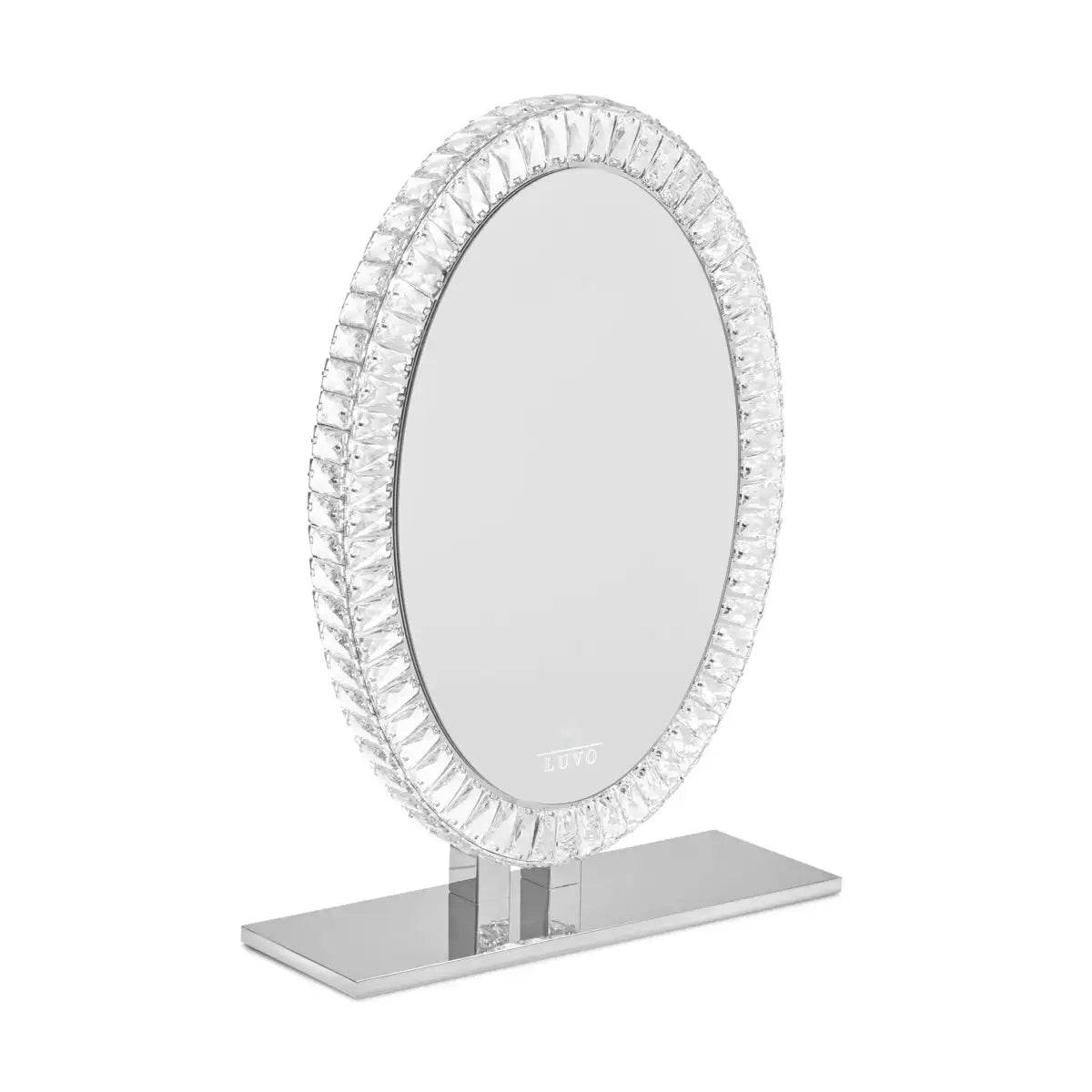 Hotel Oval Led Standing Circle Diamond Crystal Led Make up Mirror Anti-Fog Bathroom Mirror With Led Light - My Store