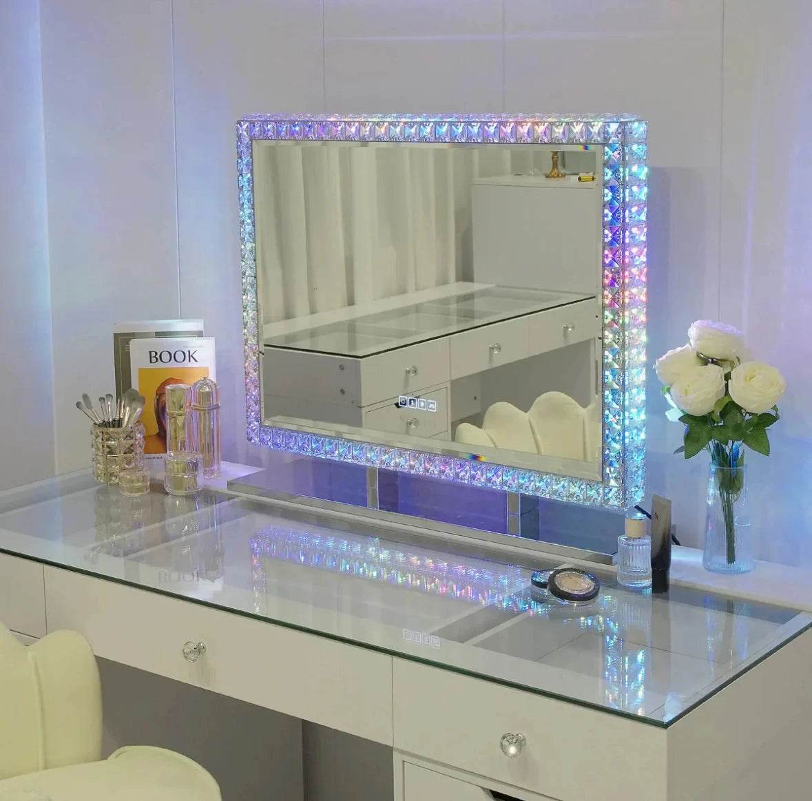 High Quality Crystal Stand up Mirror Rgb Led Bathroom Makeup Mirror for Beauty Salon - My Store