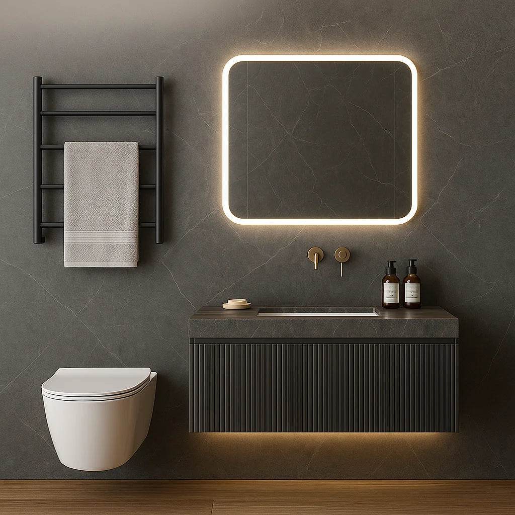 Luxury Modern Hotel Marble Wall Mounted Mirrored Floating Double Sink Stainless Steel Bathroom Vanity Cabinets Set With Sink - My Store