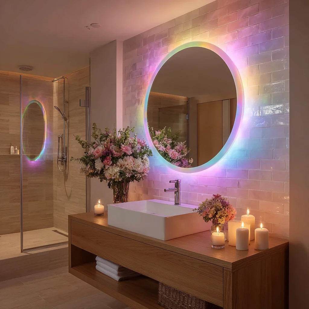 Frameless Rgb Backlight Led Mirror Lights Round Smart Bathroom Salon Mirror With Lights - My Store