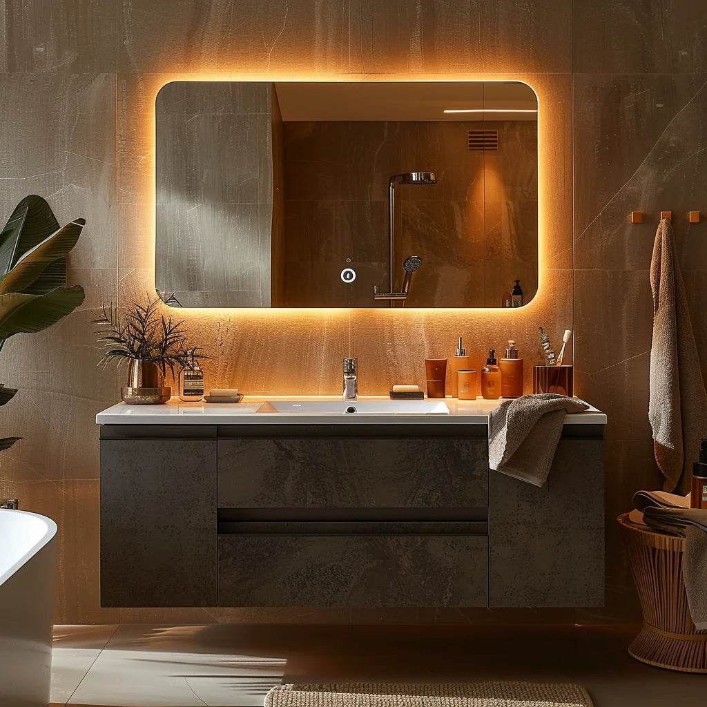 Luxury Modern Marble Design Bathroom Cabinets Mirror Floating Bathroom Vanity Set with Sink - My Store