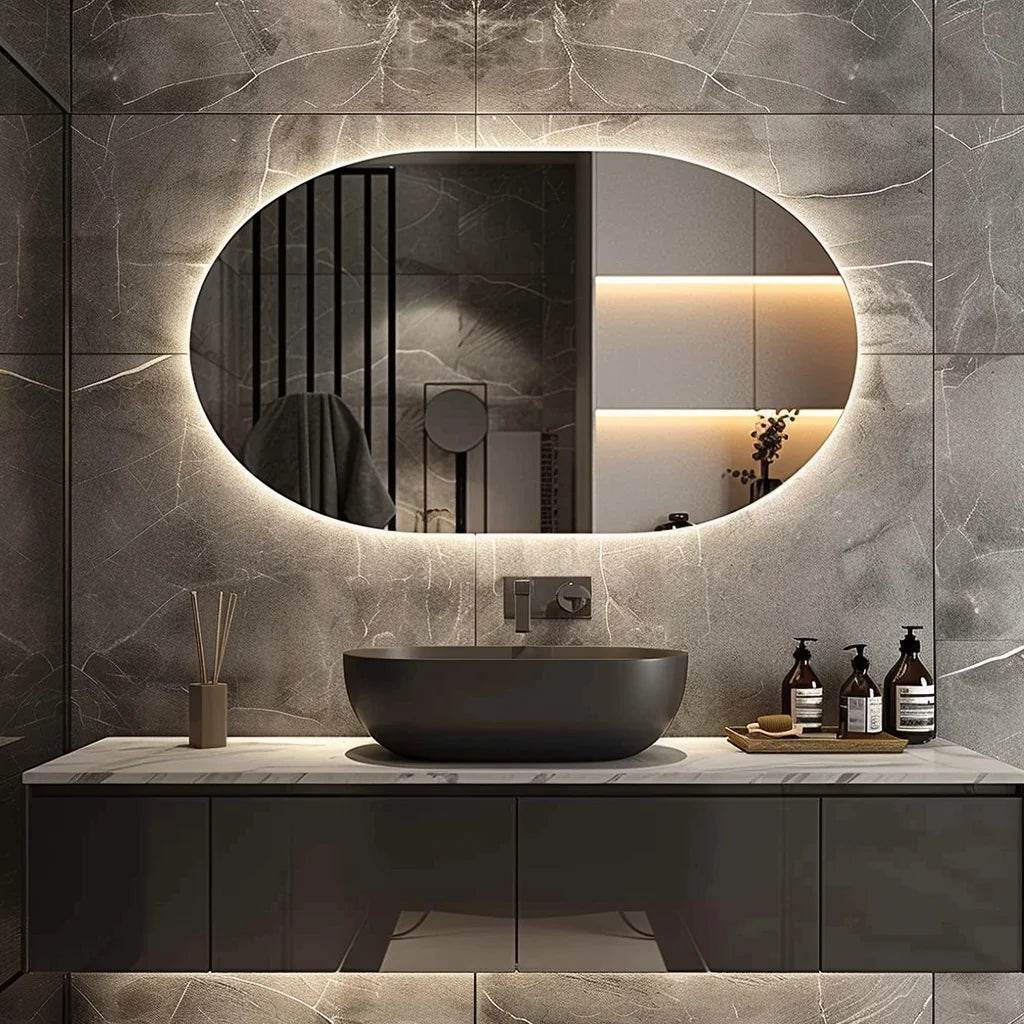 Washroom Oval Led Bathroom Wall Mirror Smart Led Bathroom Mirror Android With Touch Screen - My Store