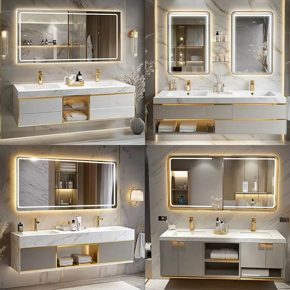 High-Quality Modern Design With LED Mirror and Double Sinks Bathroom Vanity - My Store