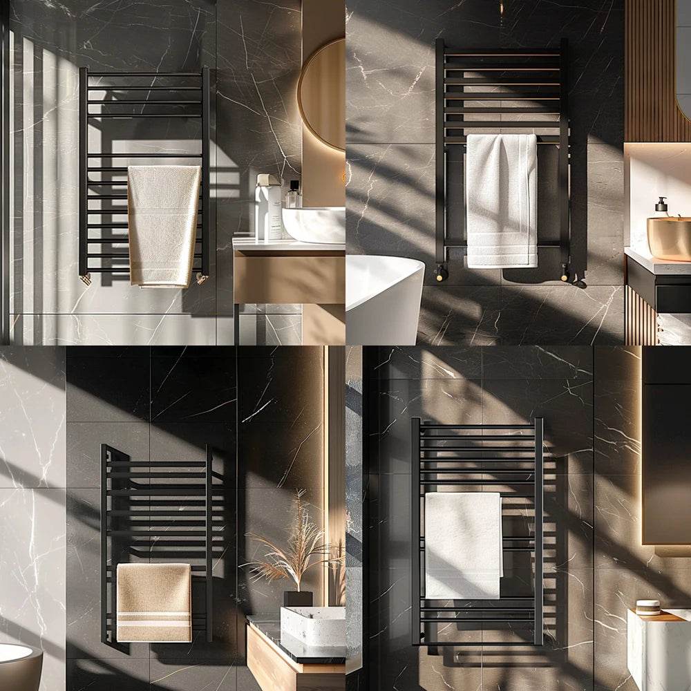 Custom Waterproof Large Hot Machine Salon Shelf Heater Smart Electric Radiator Bathroom Stainless Steel Black Towel Rack Warmer - My Store