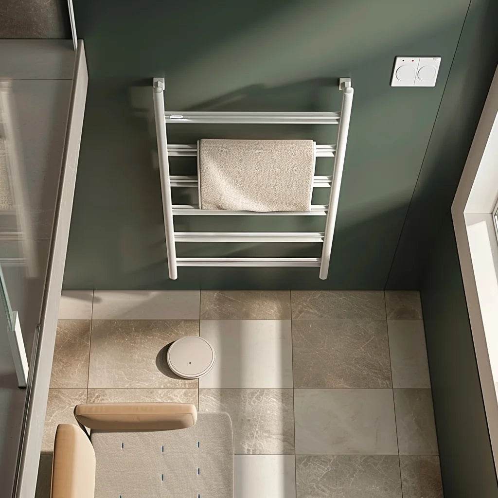 White New Design Radiator Towel Warmer Stainless Steel Electric Round Tube Towel Warmer Rack - My Store