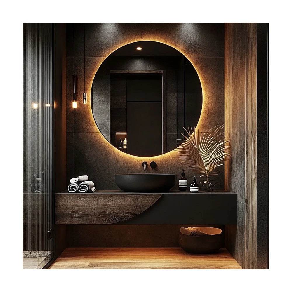 Wavy Led Light Mirror Touch Sensor Switch Bedroom Round Smart Large Led Oval Mirror - My Store