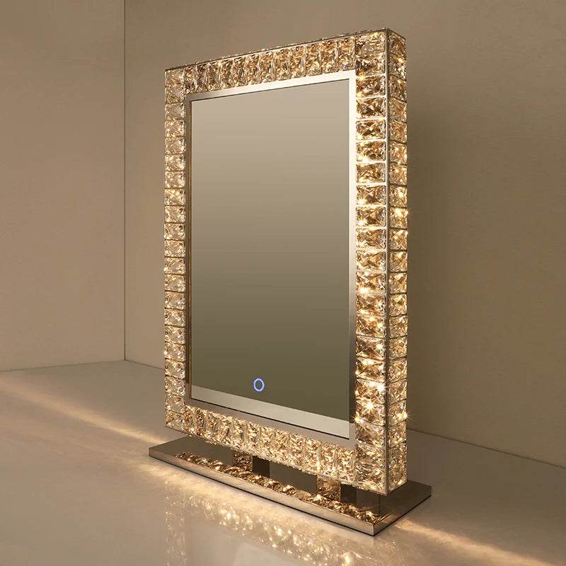 Crystal-Framed-Mirror Led Diamond Salon Crystal Mirror Light for Apartment Hotel Project - My Store