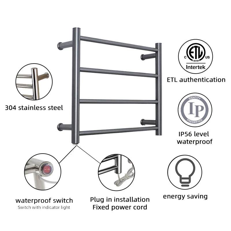 Etl Bathroom Towel Warmer Heated Racks Black Electric Towel Rail 304 Bathroom Stainless Steel Towel Heater - My Store