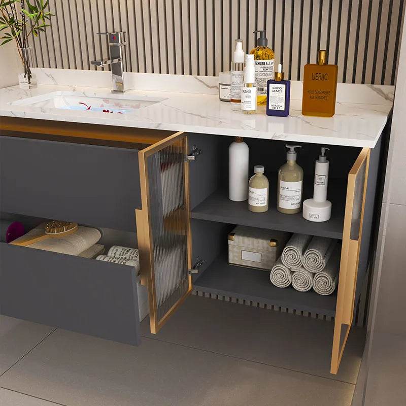 Marble Bathroom Shower Cabinet Vanity Bathroom Mirror Cabinet Wall Mount - My Store