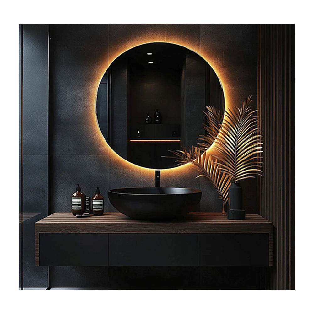 Wavy Led Light Mirror Touch Sensor Switch Bedroom Round Smart Large Led Oval Mirror - My Store