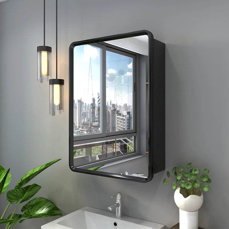 Modern Black Stainless Steel Mirrored Door Medicine Cabinet Bathroom Cabinet - My Store