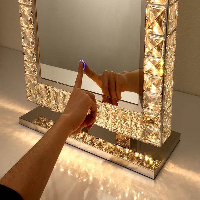 Crystal-Framed-Mirror Led Diamond Salon Crystal Mirror Light for Apartment Hotel Project - My Store