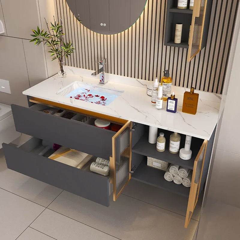 Marble Bathroom Shower Cabinet Vanity Bathroom Mirror Cabinet Wall Mount - My Store