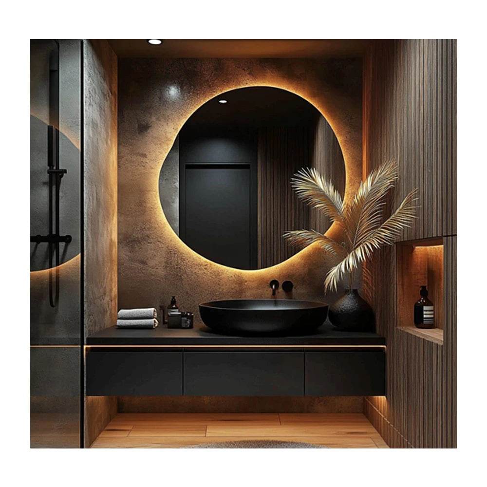 Wavy Led Light Mirror Touch Sensor Switch Bedroom Round Smart Large Led Oval Mirror - My Store