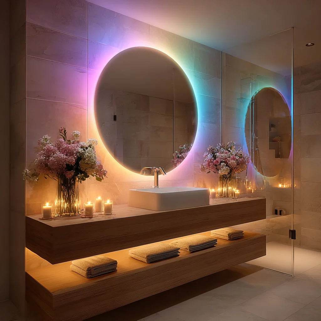 Frameless Rgb Backlight Led Mirror Lights Round Smart Bathroom Salon Mirror With Lights - My Store