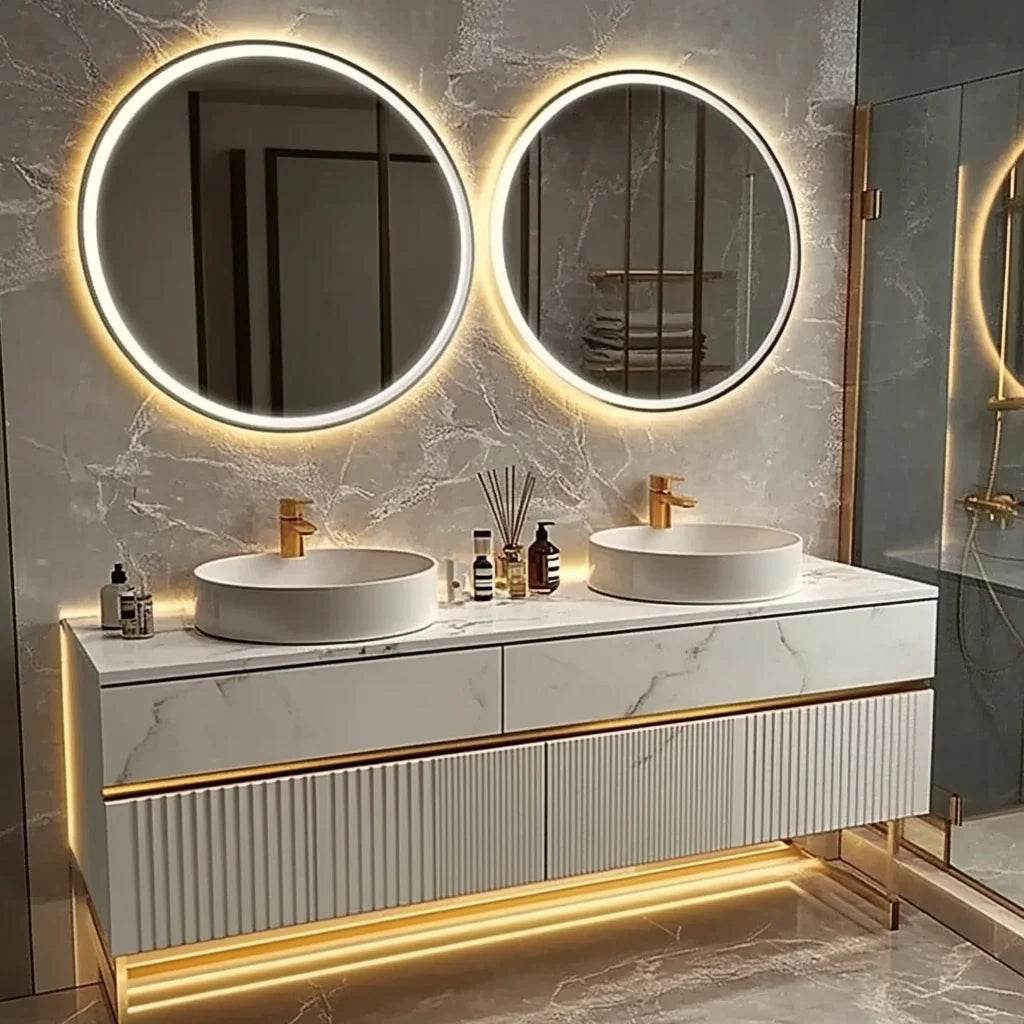 Modern Luxury Lighting Stainless Steel Double Sink Bathroom Vanity With Sink - My Store