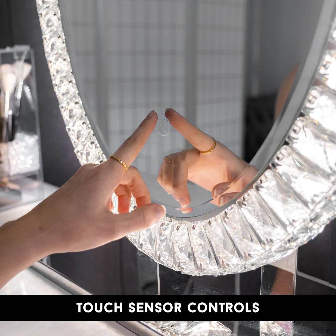 Hotel Oval Led Standing Circle Diamond Crystal Led Make up Mirror Anti-Fog Bathroom Mirror With Led Light - My Store