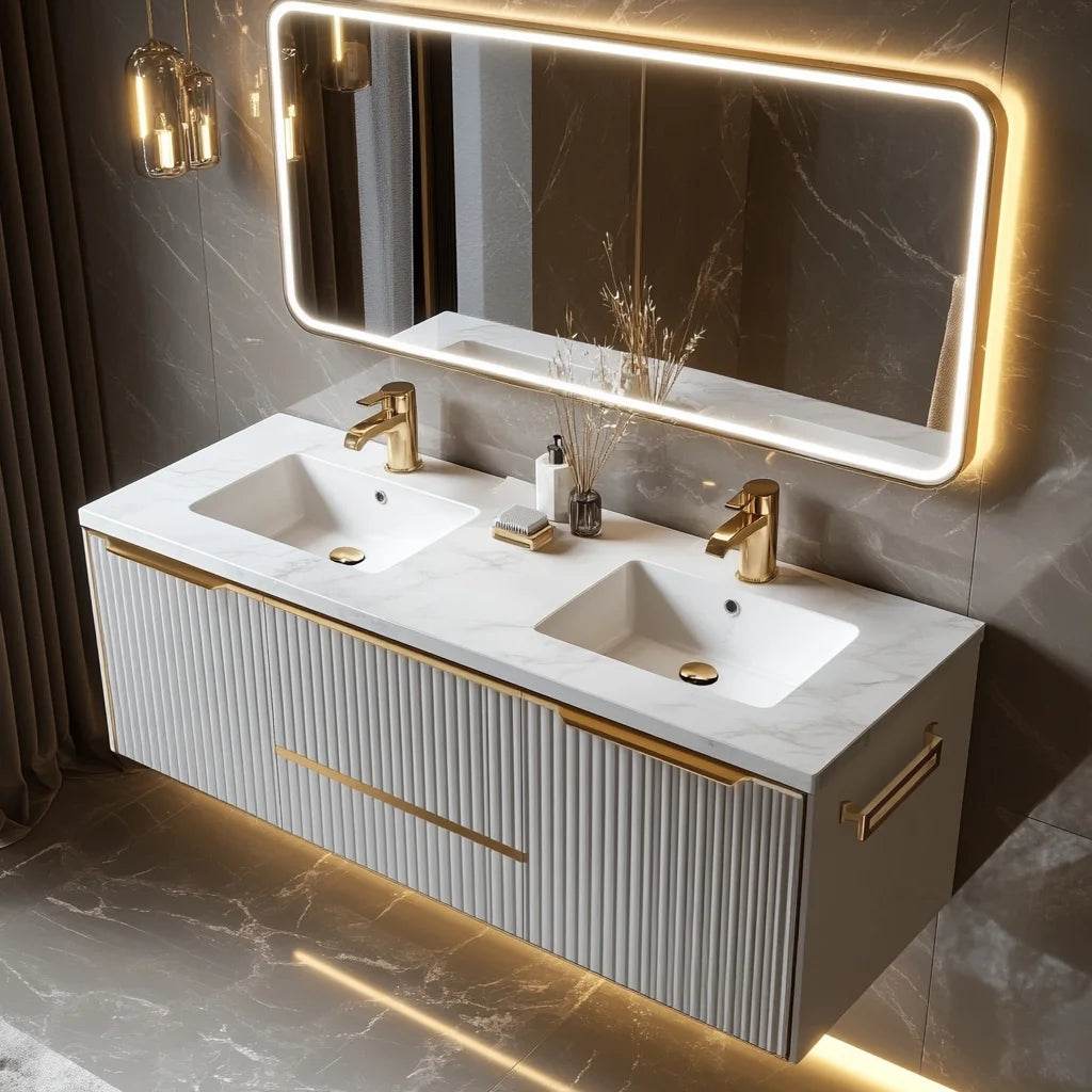 High-Quality Modern Design With LED Mirror and Double Sinks Bathroom Vanity - My Store