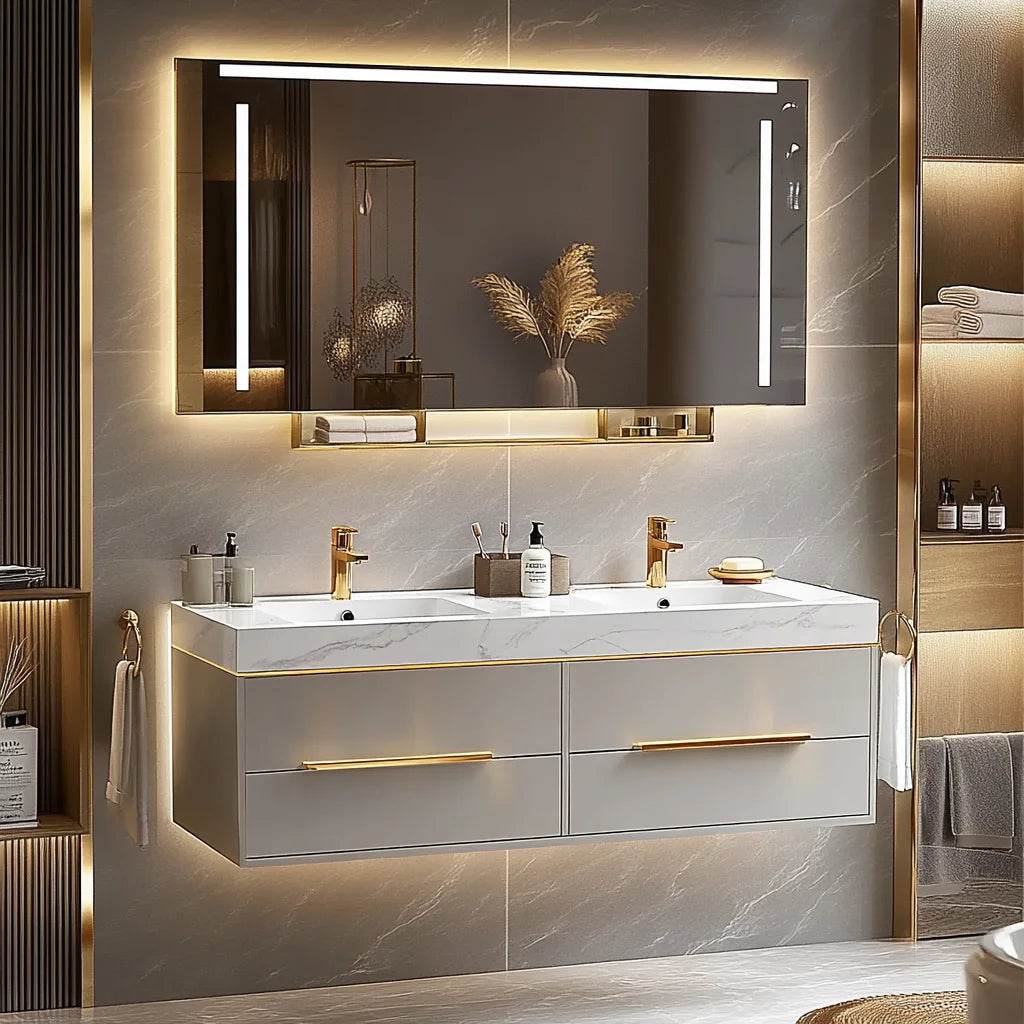 High-Quality Modern Design With LED Mirror and Double Sinks Bathroom Vanity - My Store