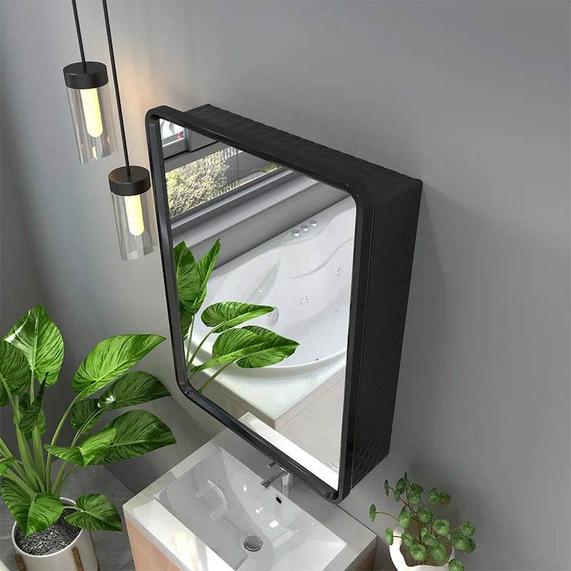 Modern Black Stainless Steel Mirrored Door Medicine Cabinet Bathroom Cabinet - My Store