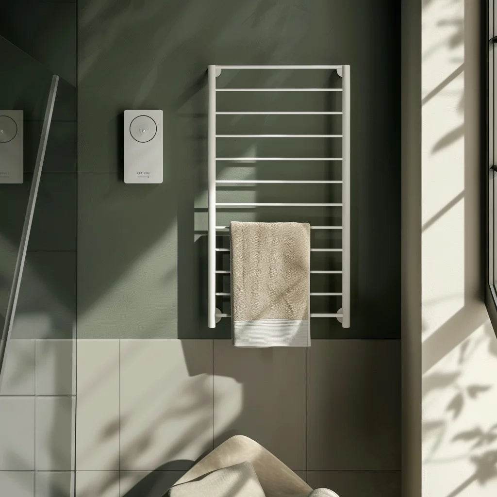 White New Design Radiator Towel Warmer Stainless Steel Electric Round Tube Towel Warmer Rack - My Store