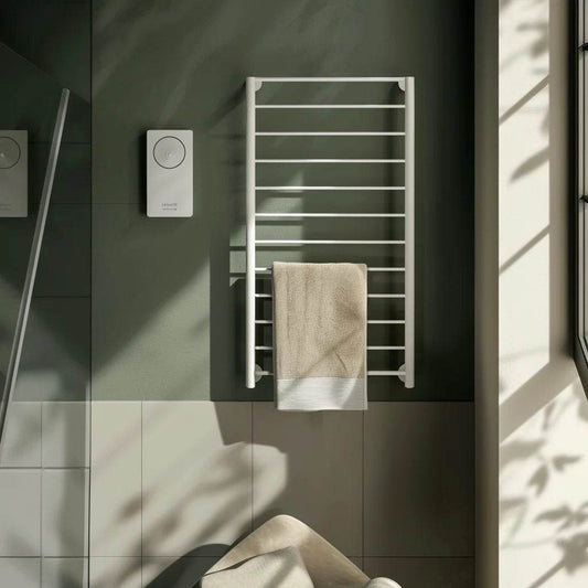 White New Design Radiator Towel Warmer Stainless Steel Electric Round Tube Towel Warmer Rack - My Store