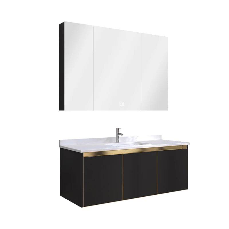 Matt Grey Stainless Steel Wall Mounted Mirror Makeup Lockable Storage Organizer Led Light Jewelry Cabinet - My Store