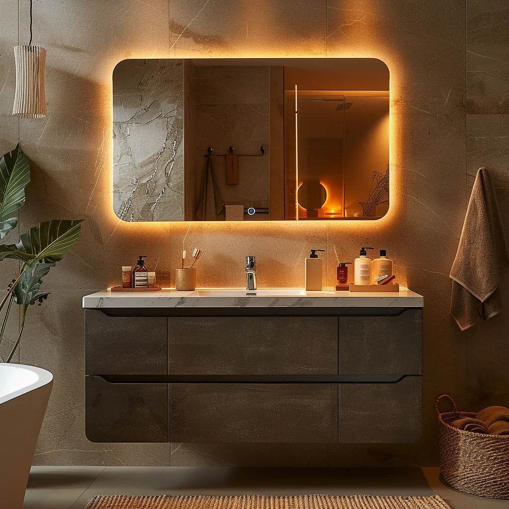 Luxury Modern Marble Design Bathroom Cabinets Mirror Floating Bathroom Vanity Set with Sink - My Store