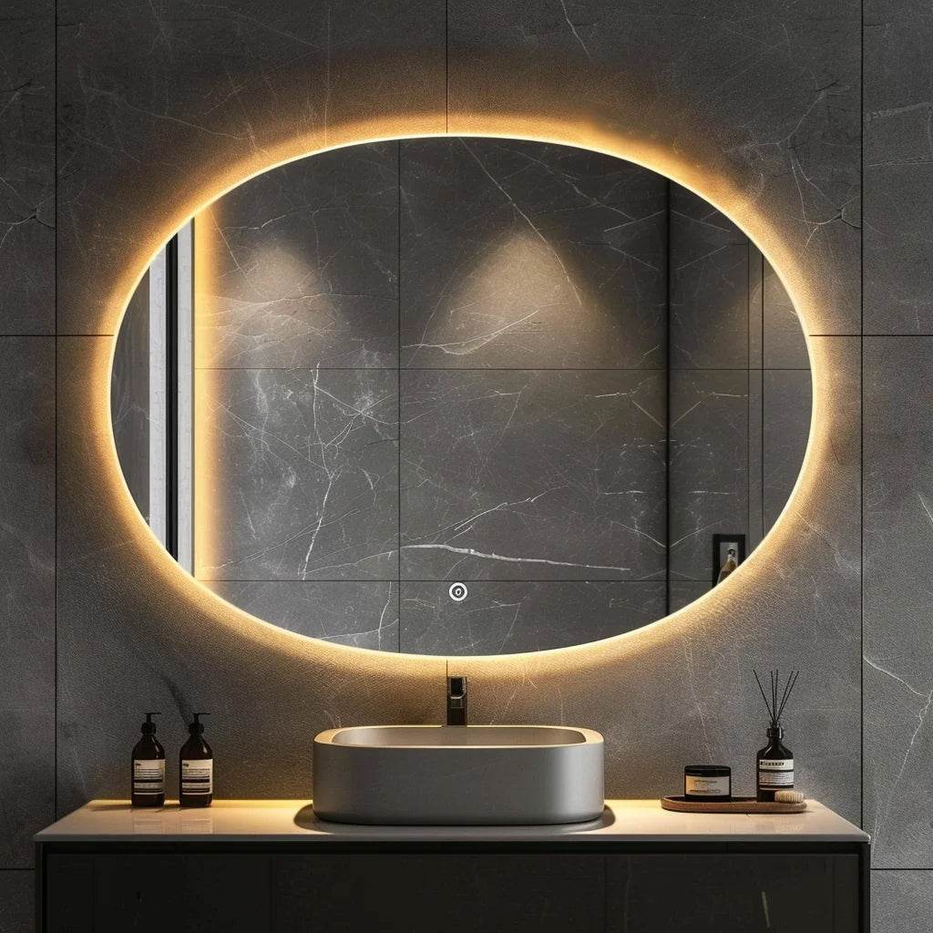 Washroom Oval Led Bathroom Wall Mirror Smart Led Bathroom Mirror Android With Touch Screen - My Store
