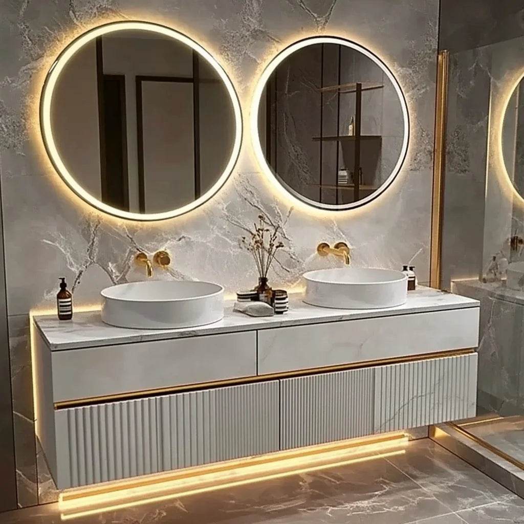Modern Luxury Lighting Stainless Steel Double Sink Bathroom Vanity With Sink - My Store