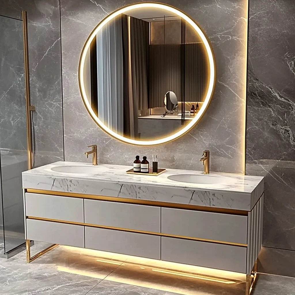 Modern Luxury Lighting Stainless Steel Double Sink Bathroom Vanity With Sink - My Store