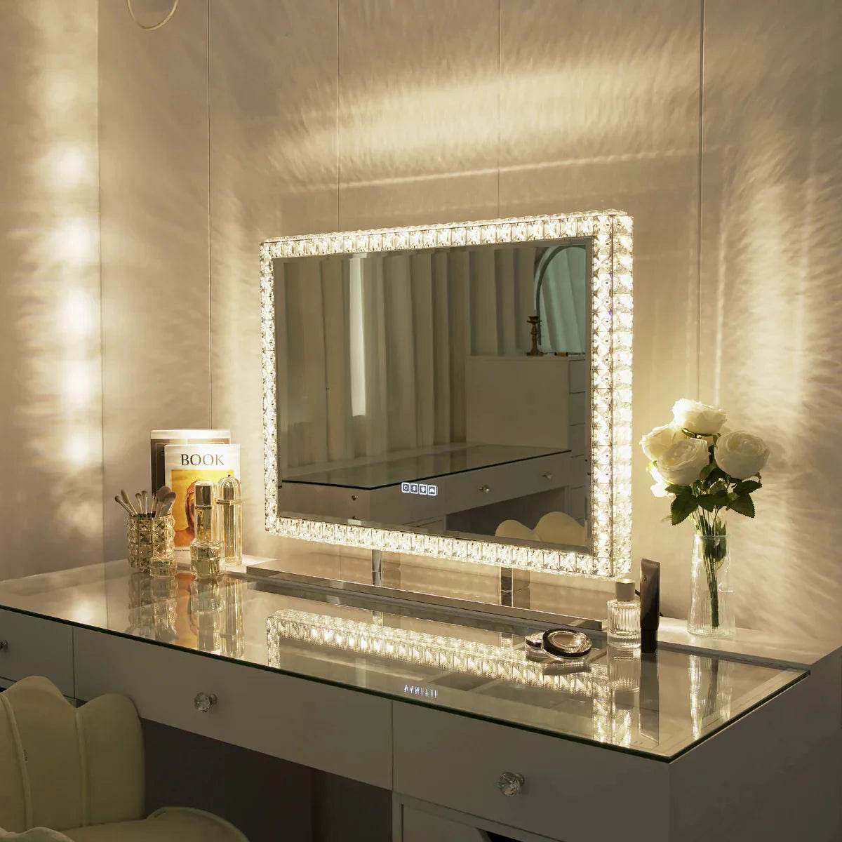 High Quality Crystal Stand up Mirror Rgb Led Bathroom Makeup Mirror for Beauty Salon - My Store