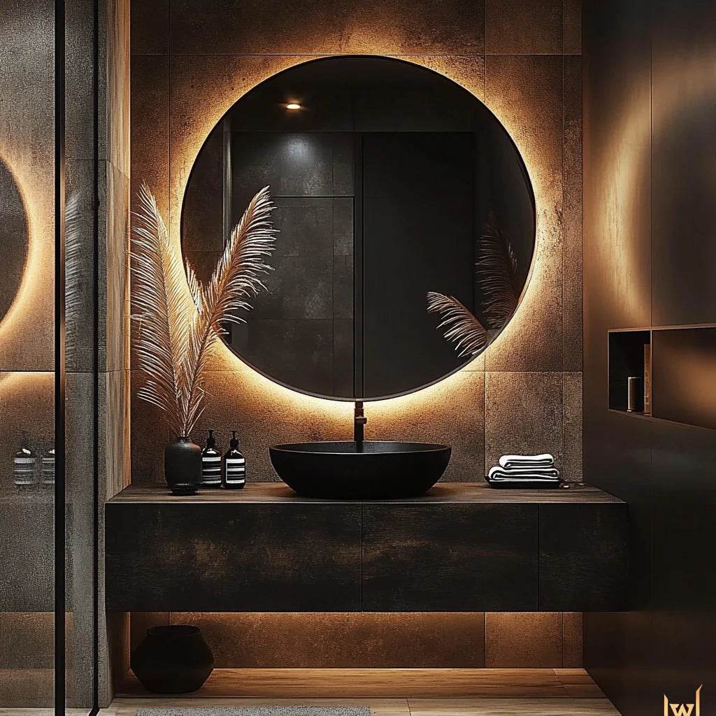 Wavy Led Light Mirror Touch Sensor Switch Bedroom Round Smart Large Led Oval Mirror - My Store