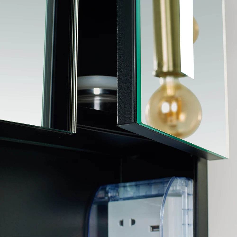 Matte Black 3 Open Doors Bathroom Vanity Top Mirror Cabinet With Led Light - My Store