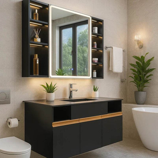 Luxury Modern Nordic Wholesale Commercial Corner Wall Mount Single Sink Mounted Simple Design Bathroom Vanity Cabinet Set - My Store