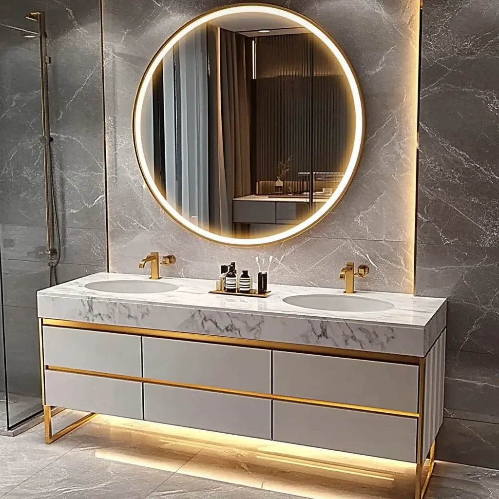 Modern Luxury Lighting Stainless Steel Double Sink Bathroom Vanity With Sink - My Store