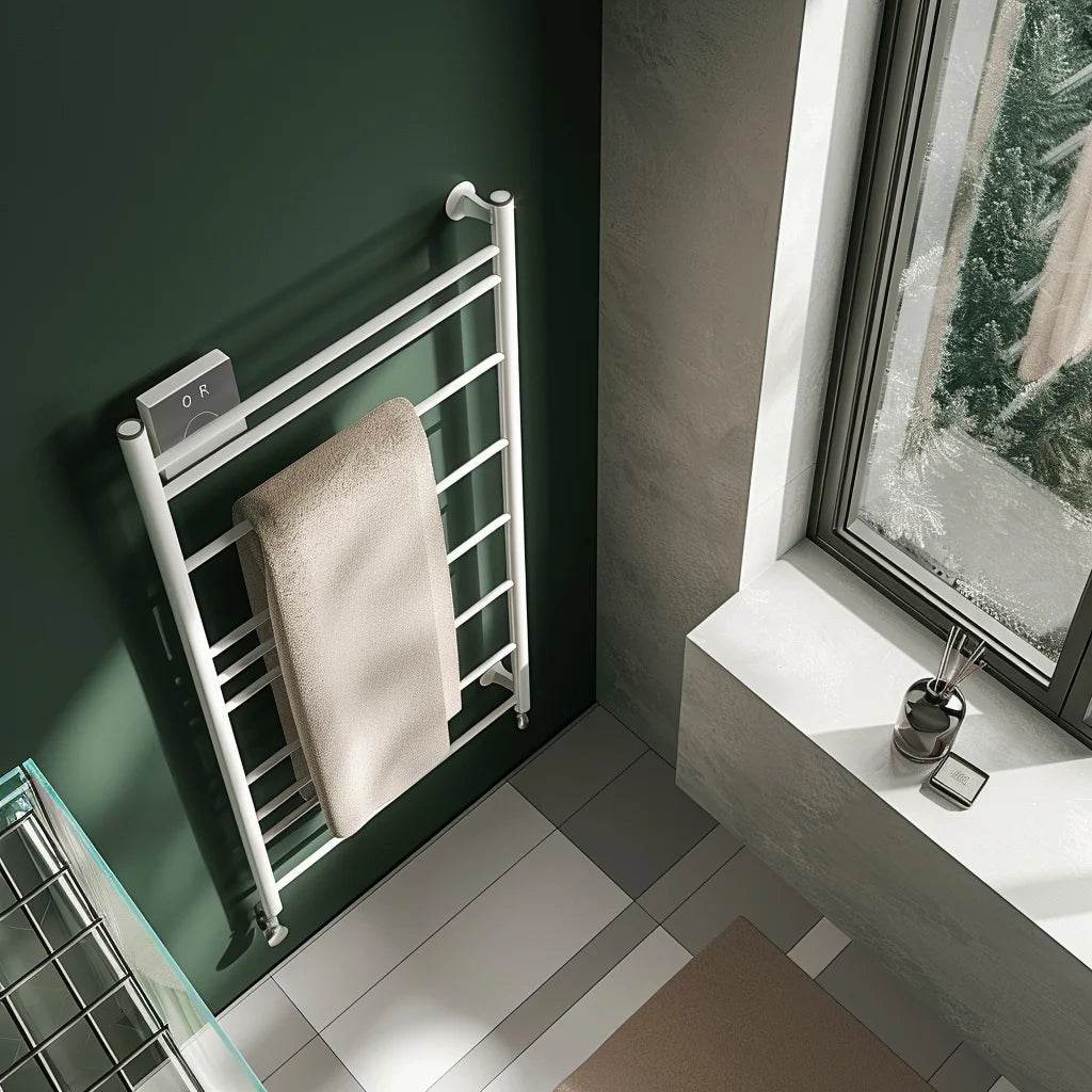 White New Design Radiator Towel Warmer Stainless Steel Electric Round Tube Towel Warmer Rack - My Store