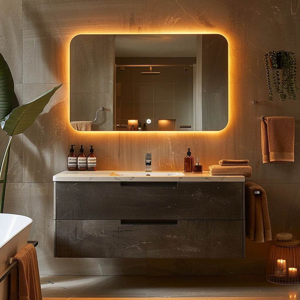 Luxury Modern Marble Design Bathroom Cabinets Mirror Floating Bathroom Vanity Set with Sink - My Store