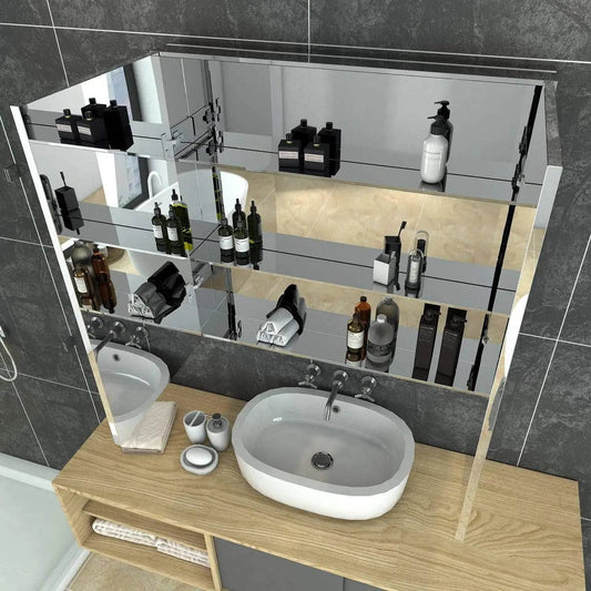 Sliding Door Stainless Steel Medicine Mirrored Corner Bathroom Cabinet Mirror With Storage Cabinet - My Store