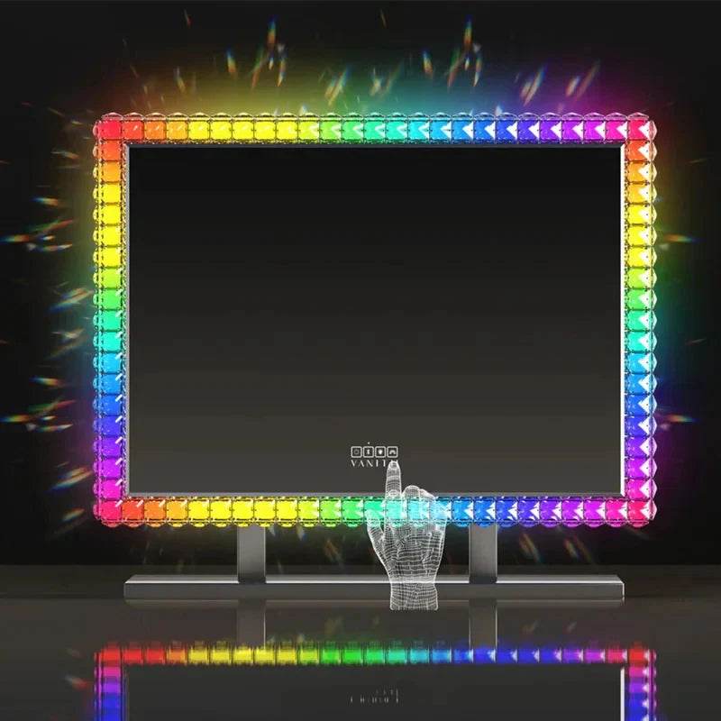 High Quality Crystal Stand up Mirror Rgb Led Bathroom Makeup Mirror for Beauty Salon - My Store