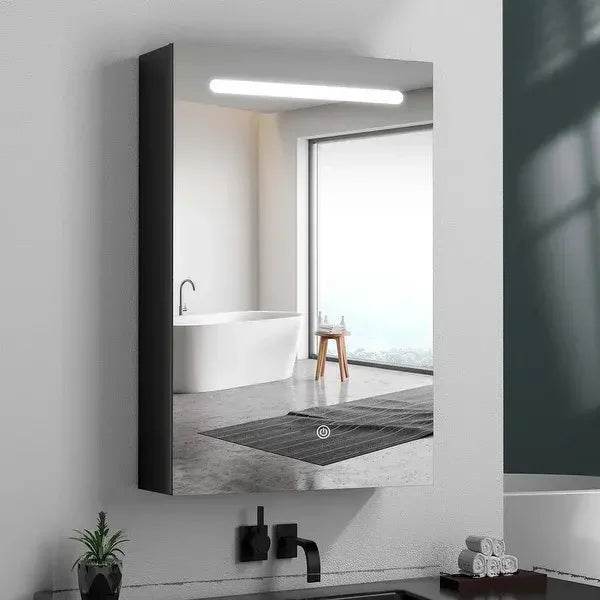 Modern Wall Mounted Stainless Steel Salon Vanity Wash Basin Bathroom Storage Jewelry Cabinets Set With Led Mirror - My Store