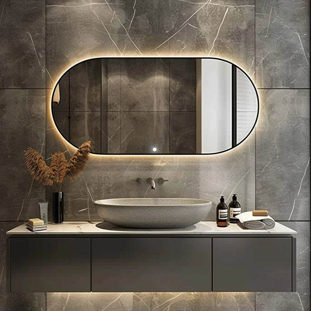 Washroom Oval Led Bathroom Wall Mirror Smart Led Bathroom Mirror Android With Touch Screen - My Store