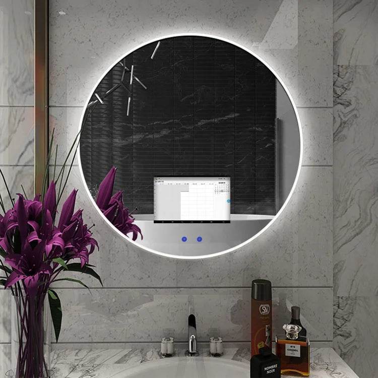Round Shape Wall Mounted Led 4mm Silver Touch Screen Smart TV Mirror Android System - My Store