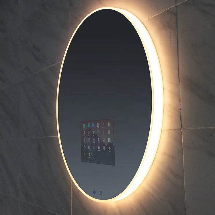 Round Shape Wall Mounted Led 4mm Silver Touch Screen Smart TV Mirror Android System - My Store