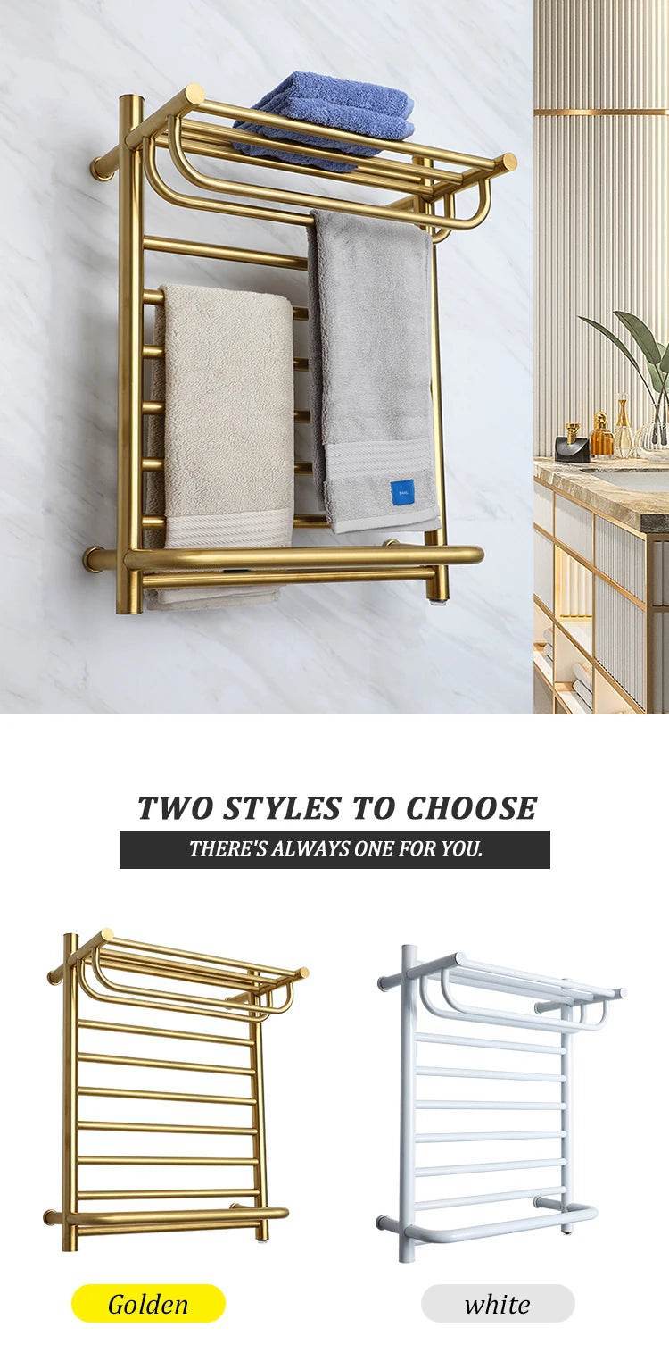 Bathroom Stainless Steel Electric Towel Warmer With Shelf Heated Towel Warmer Electric Heater Style 9047 - My Store