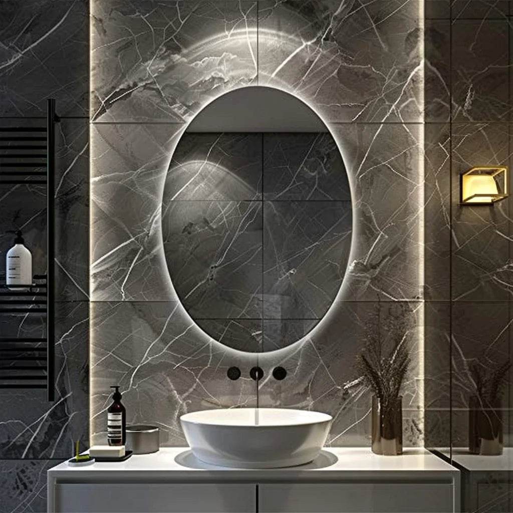 Washroom Oval Led Bathroom Wall Mirror Smart Led Bathroom Mirror Android With Touch Screen - My Store