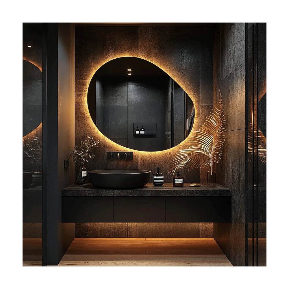 Wavy Led Light Mirror Touch Sensor Switch Bedroom Round Smart Large Led Oval Mirror - My Store