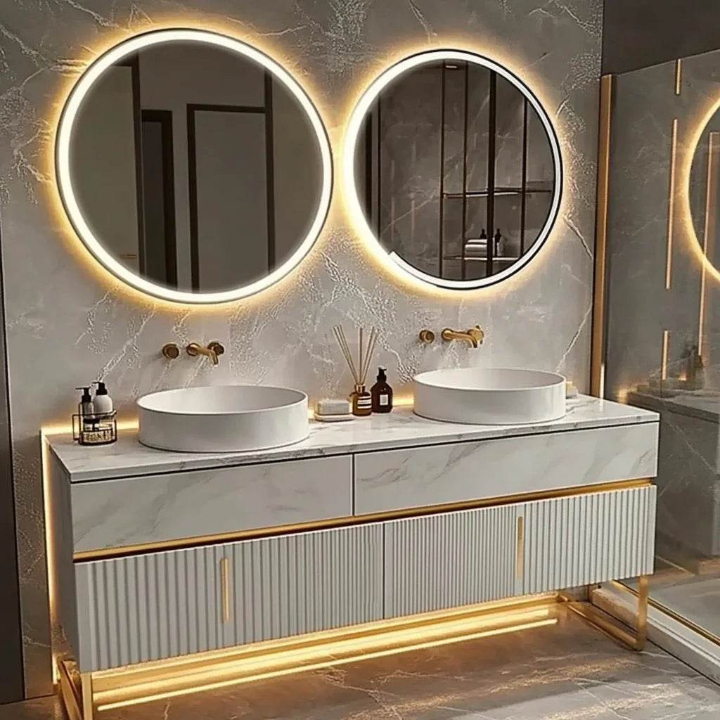 Modern Luxury Lighting Stainless Steel Double Sink Bathroom Vanity With Sink - My Store