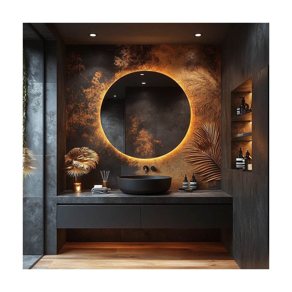 Wavy Led Light Mirror Touch Sensor Switch Bedroom Round Smart Large Led Oval Mirror - My Store